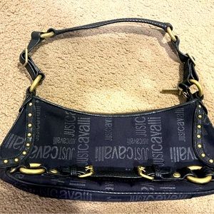 Just Cavalli Black Shoulder Bag with Gold Hardware